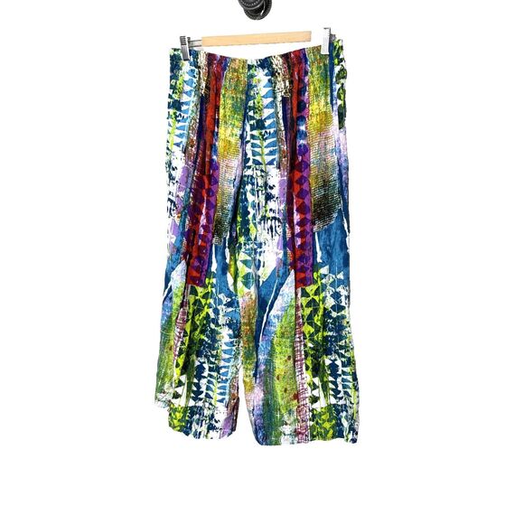 Jams World Size L Cropped Pants Tribal Reef Multicolored Pull On Elastic Waist - Picture 3 of 11
